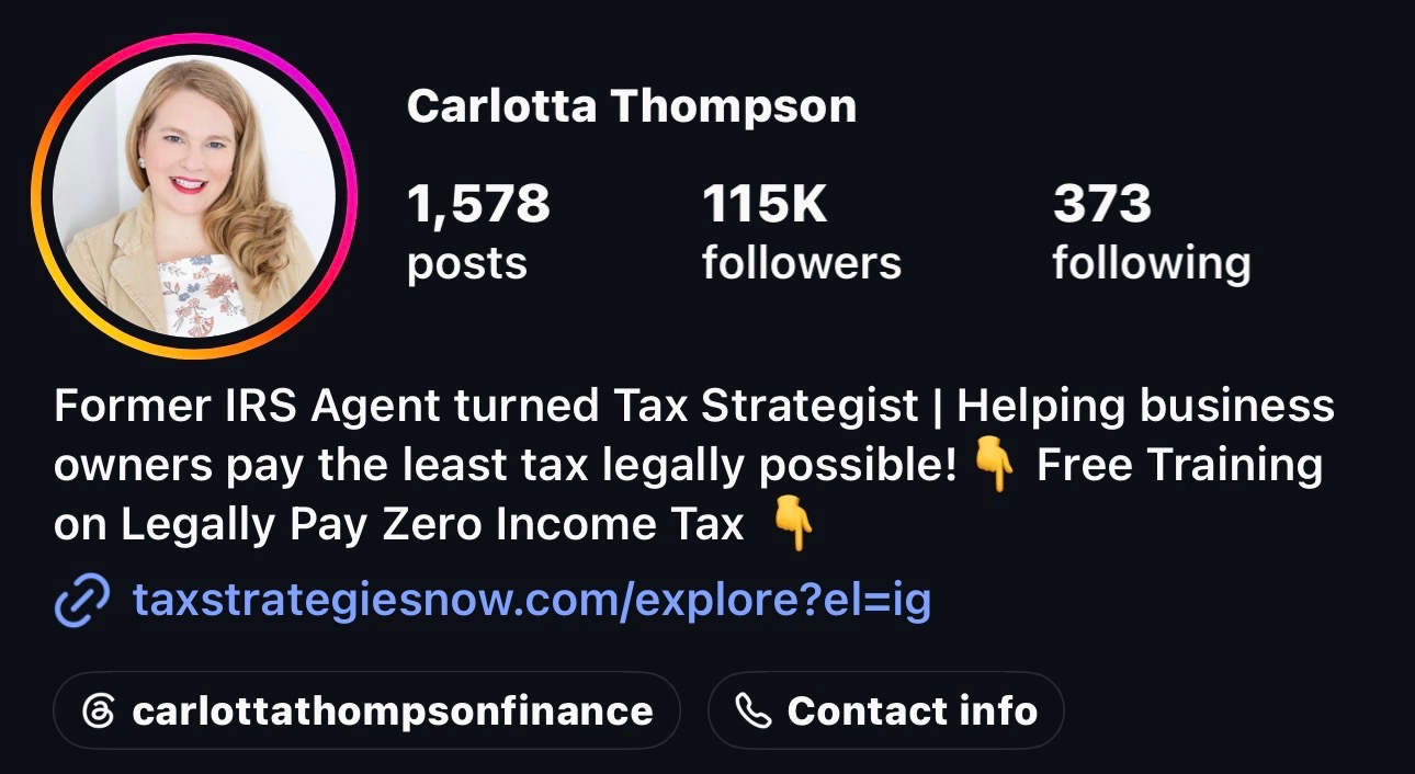 Carlotta Thompson Instagram profile — 115K followers